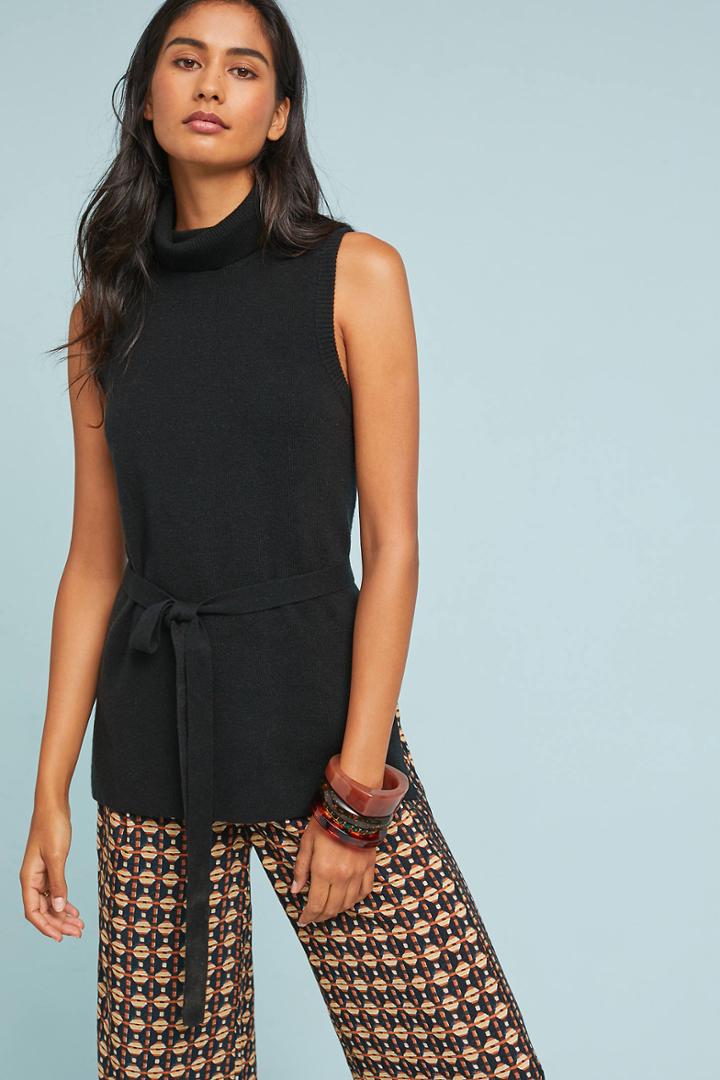 Anthropologie Belted Sleeveless Turtleneck