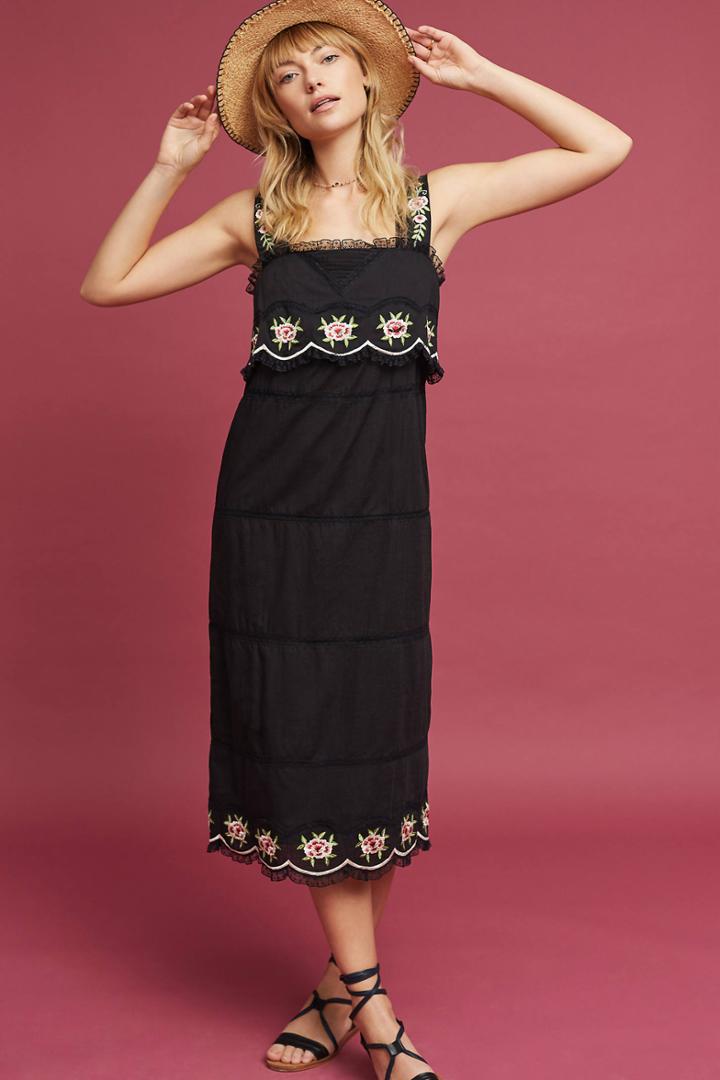 Intropia Embroidered Cotton Midi Dress