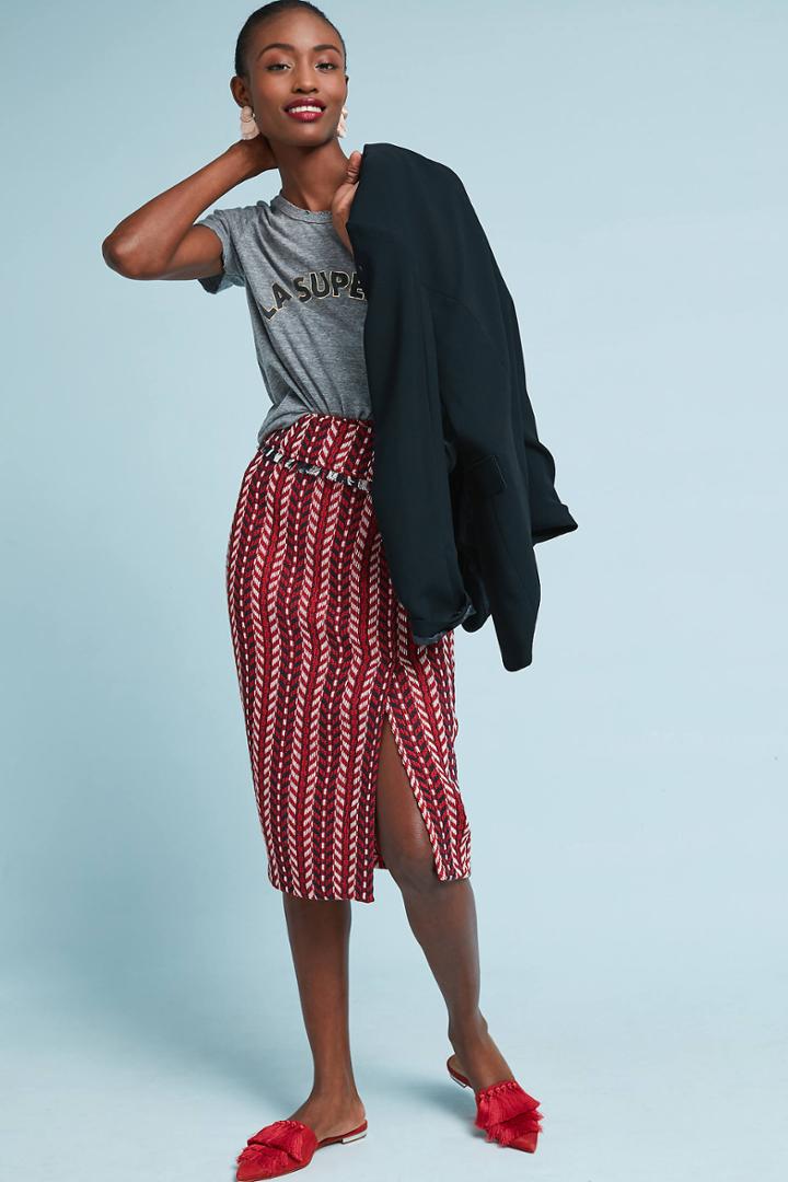 Eva Franco Tweed Foldover Pencil Skirt