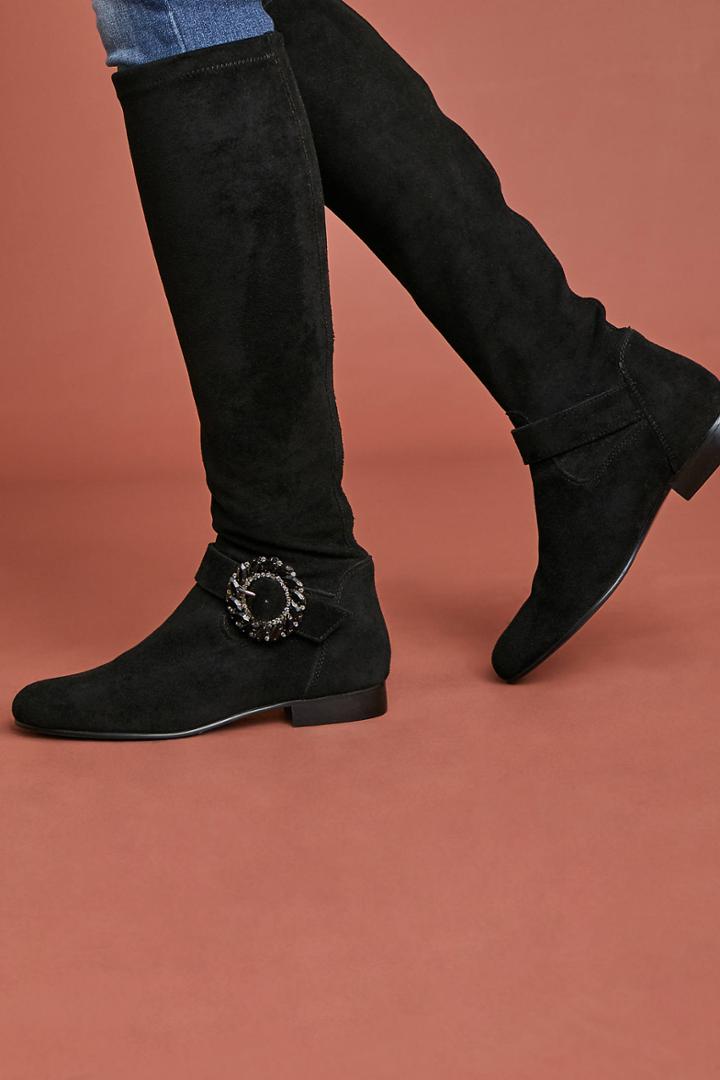 Kiwi Encrusted Buckle Riding Boots