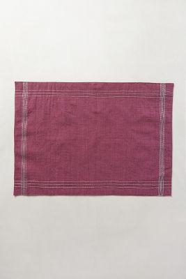Coyuchi Striped Chambray Placemat Pink Placemat Tops