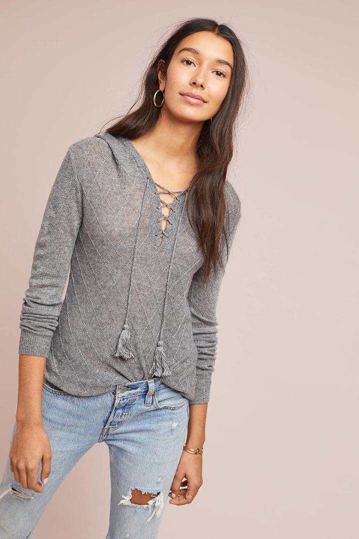 Moth Textured Lace-up Hoodie