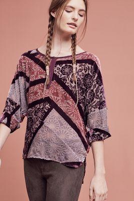 Burning Torch Patchwork Velvet Pullover