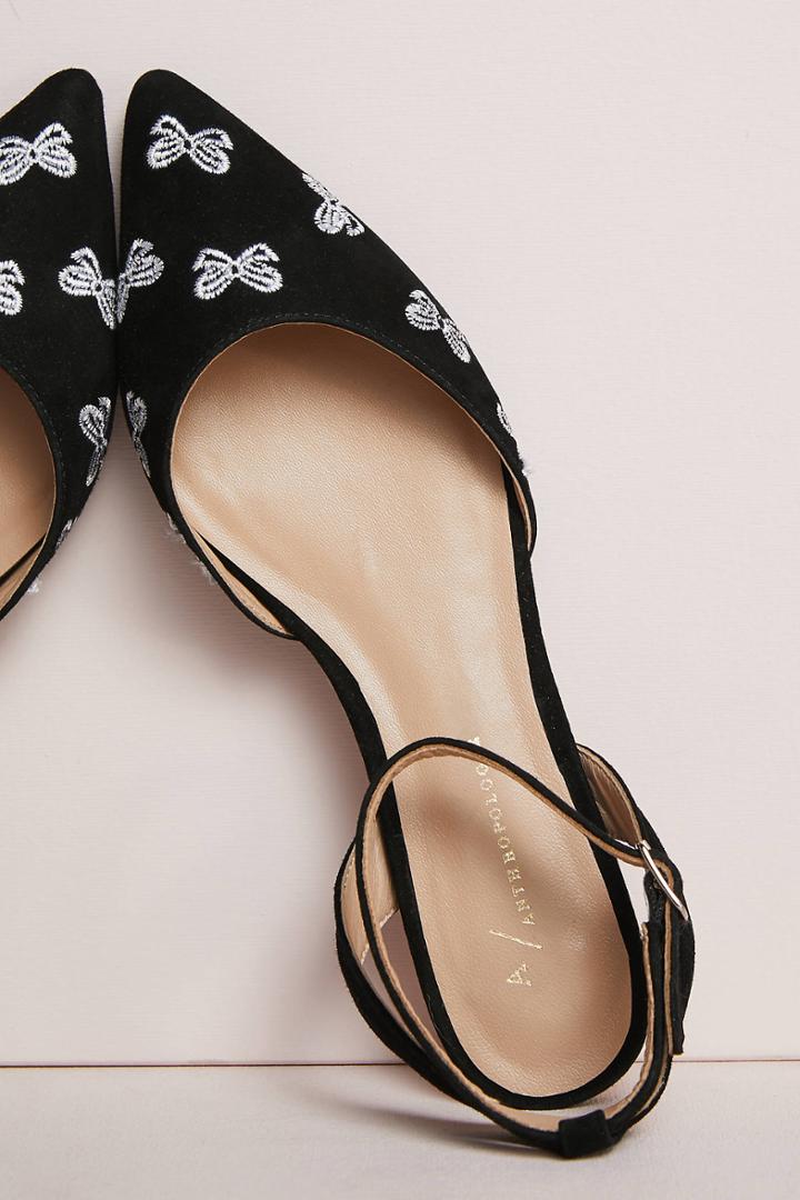 Anthropologie Embroidered Bow Ballet Flats