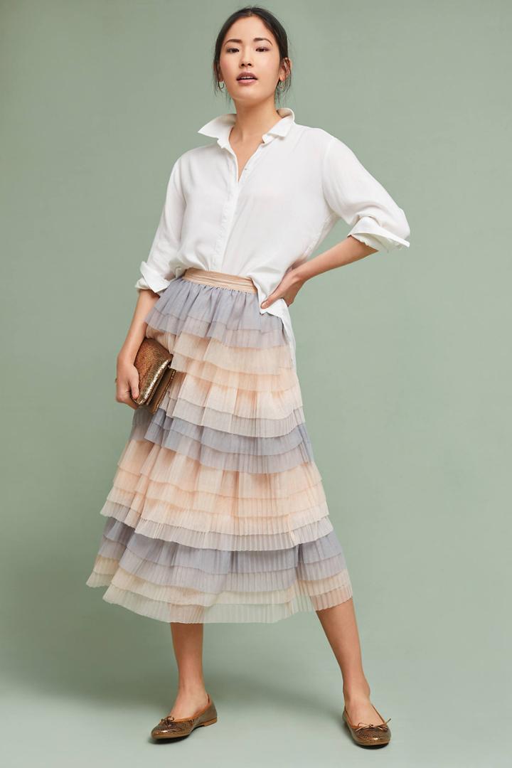 Eva Franco Tiered Tulle Midi Skirt