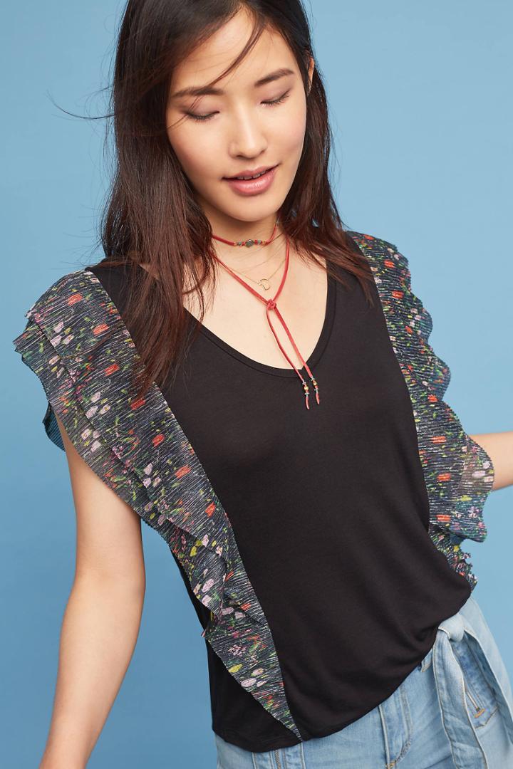 Vanessa Virginia Flutter-sleeve V-neck Top