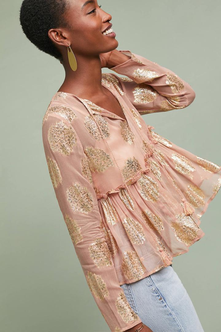 Meadow Rue Medallion Foil-printed Blouse