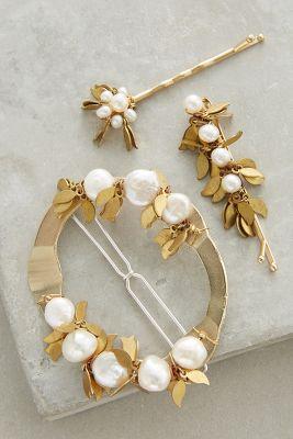 Anthropologie Pearled Bobby Set