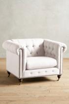 Anthropologie Belgian Linen Lyre Chesterfield Armchair, Hickory