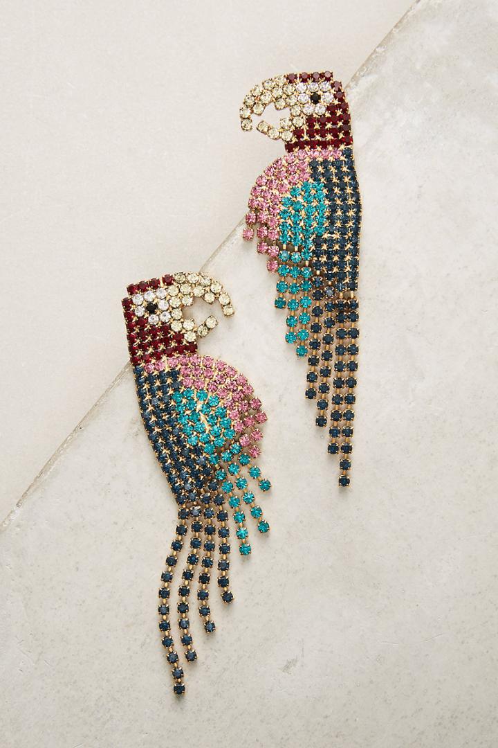 Elizabeth Cole Crystal Parrot Drop Earrings