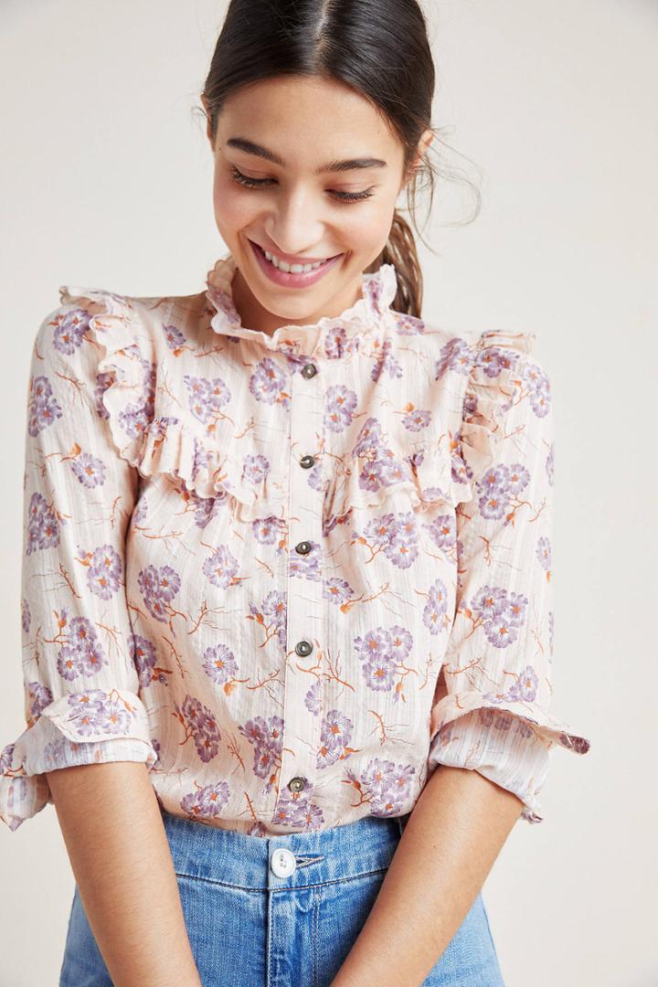 La Vie By Rebecca Taylor Adelle Ruffled Buttondown