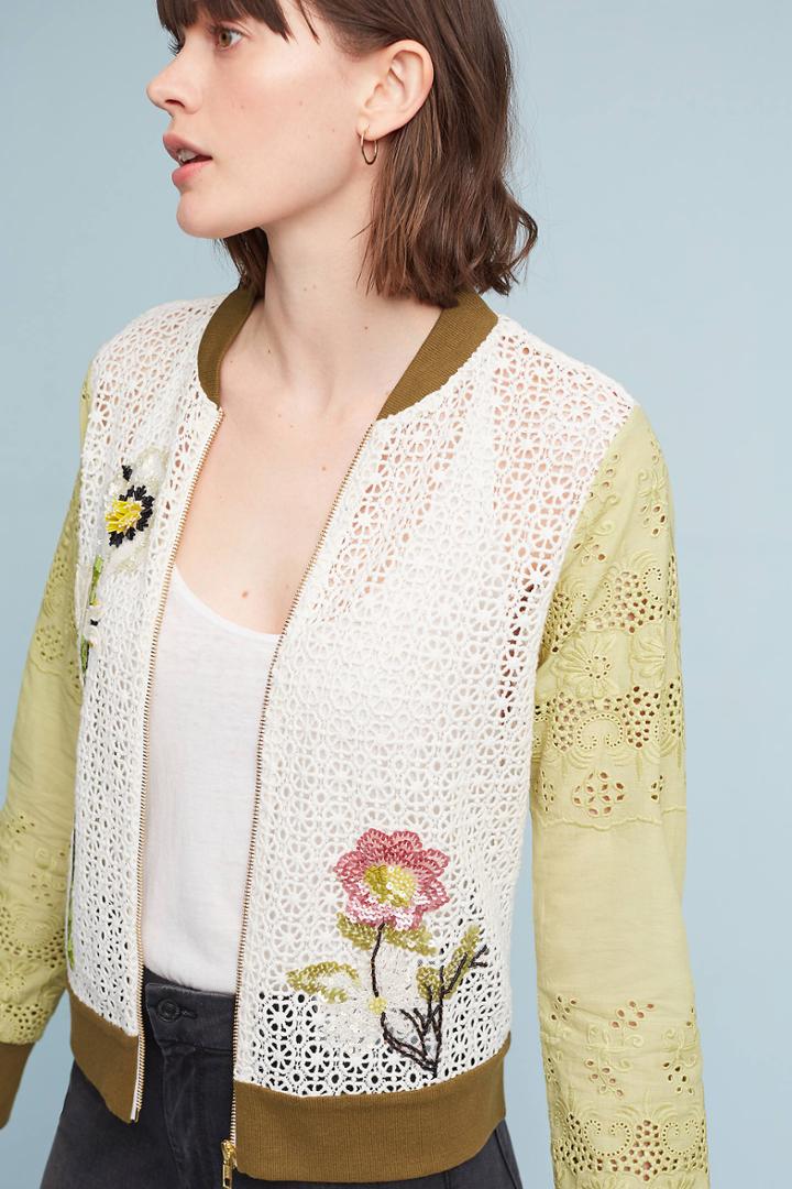 Varun Bahl Floral Eyelet Bomber
