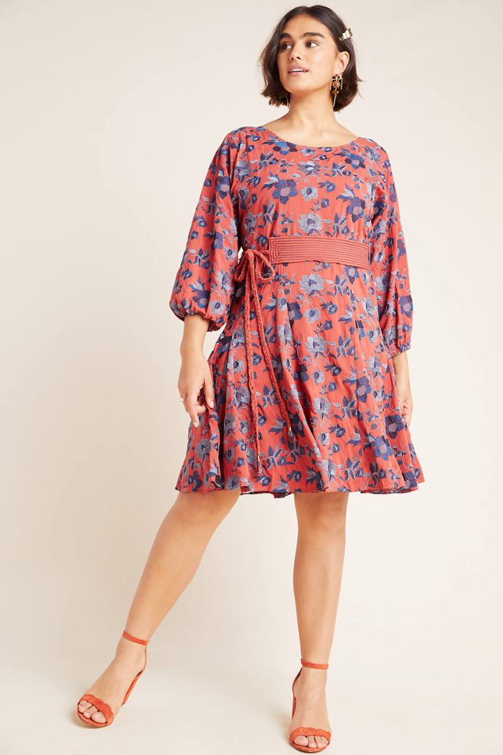 Anthropologie Juniper Embroidered Swing Dress
