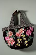 Anthropologie Floral Embroidered Velvet Tote Bag