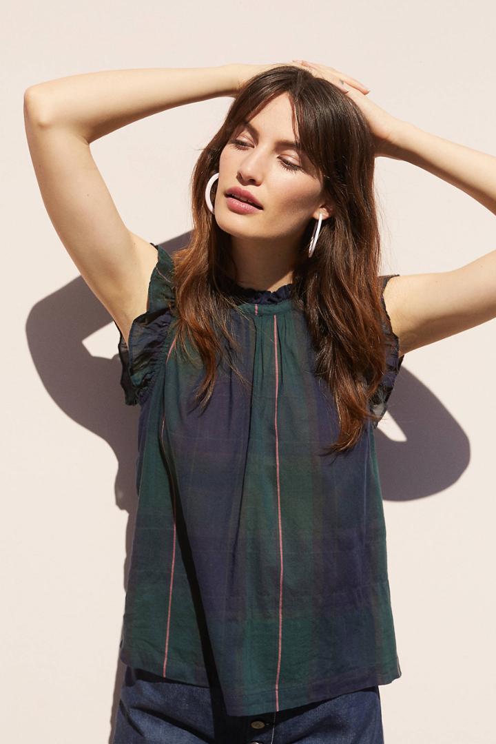 Isabella Sinclair Plaid Flutter-sleeve Top