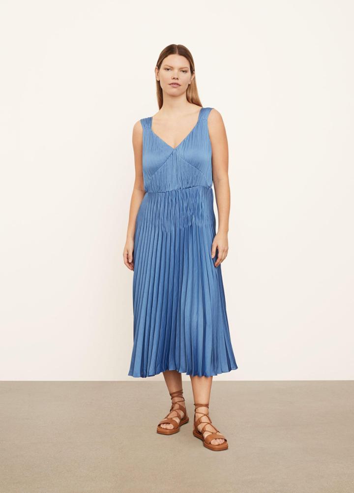 Vince V-neck Pleated Slip Dress