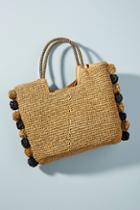 Anthropologie Perfectly Pommed Straw Tote Bag