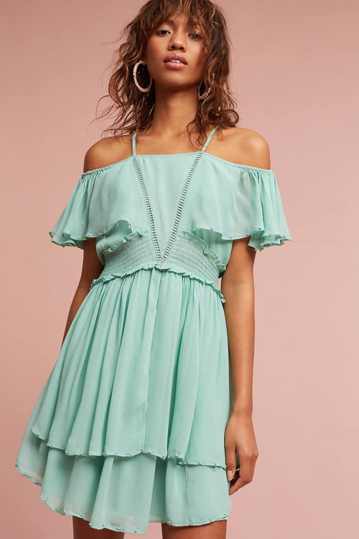 Maeve Elisa Ruffled Open-shoulder Dress
