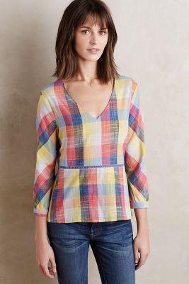 En Elle Gingham Peplum Blouse