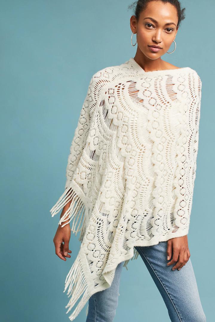 Anthropologie Fringed Lace Poncho