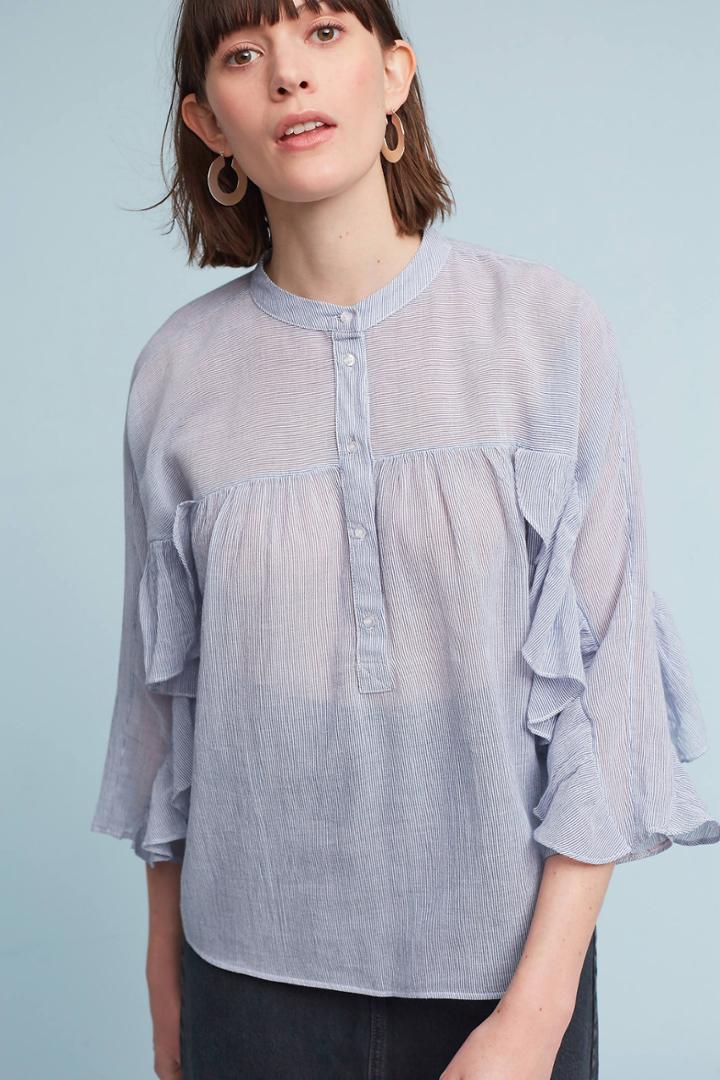 Maeve Ruffled-sleeve Henley Top
