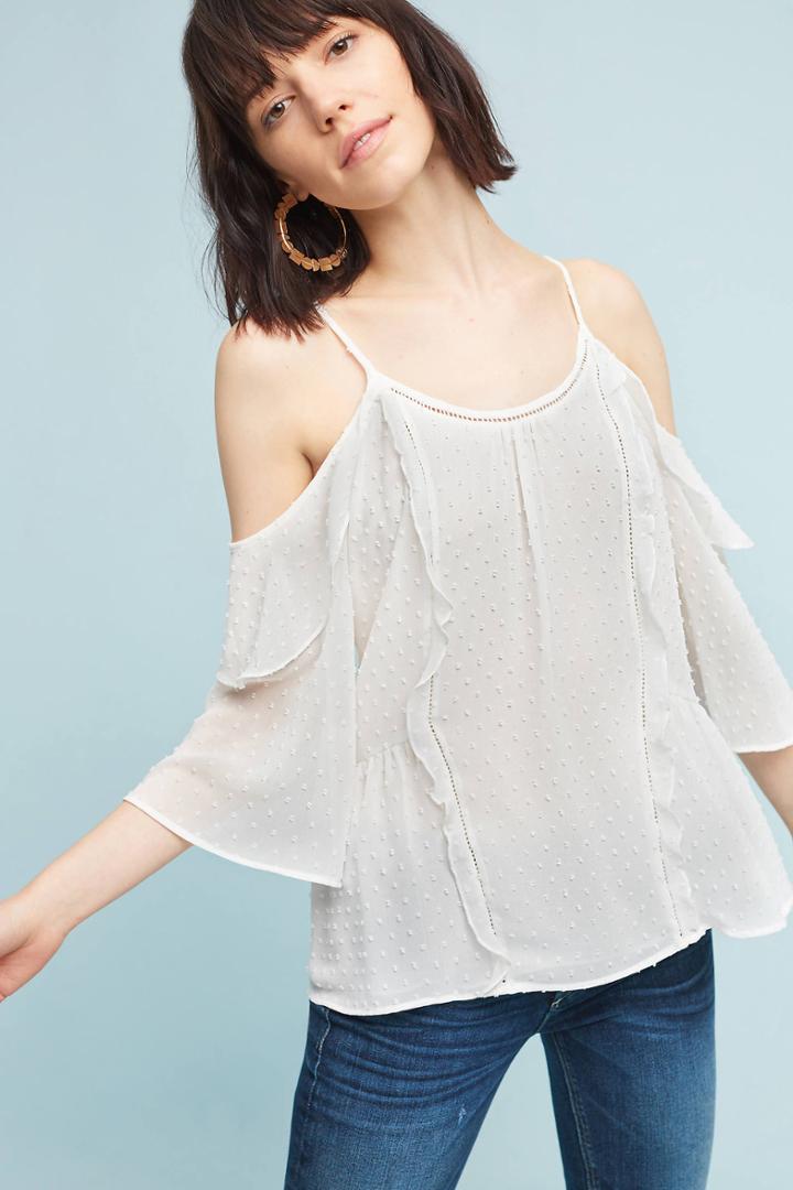 Daniel Rainn Dotted Open-shoulder Blouse