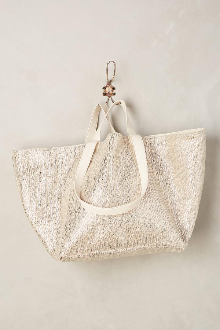 Anthropologie Shimmered Straw Tote