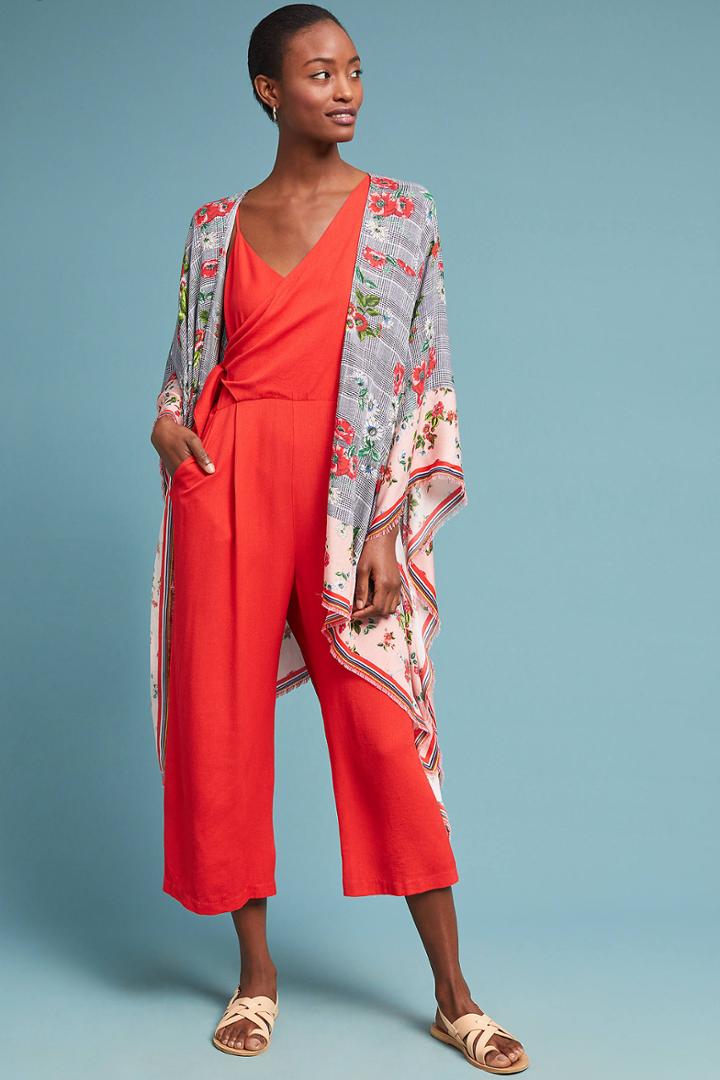 Anthropologie Floral Plaid Kimono