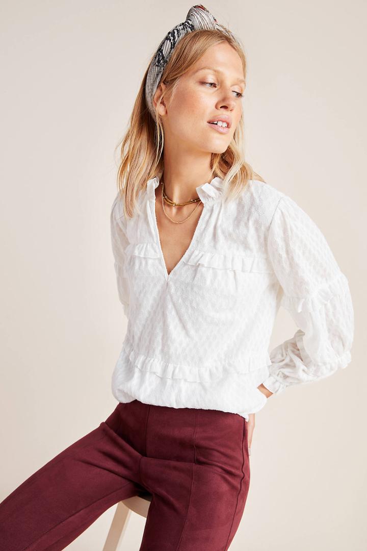 Anthropologie Angela Ruffled Peasant Blouse