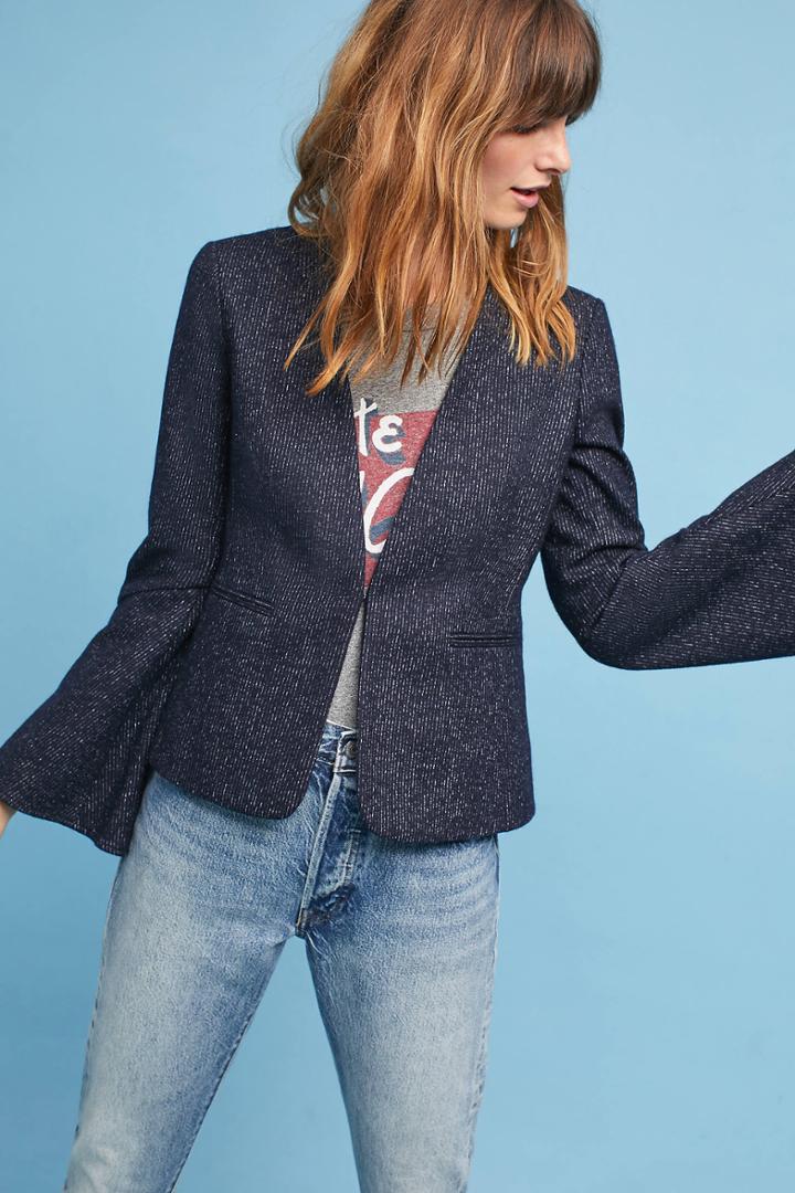 Cartonnier Pinstriped Flounced-sleeve Blazer