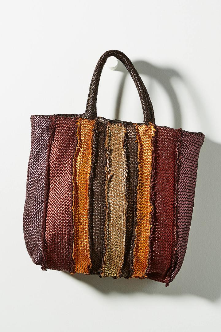 En Shalla Woven Striped Tote Bag