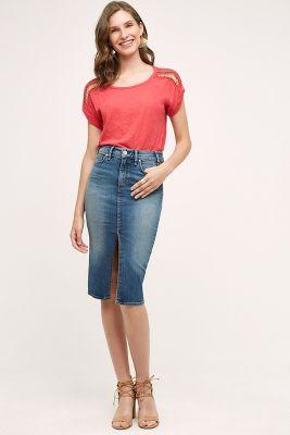 Mcguire Marino Denim Pencil Skirt Blue Motif