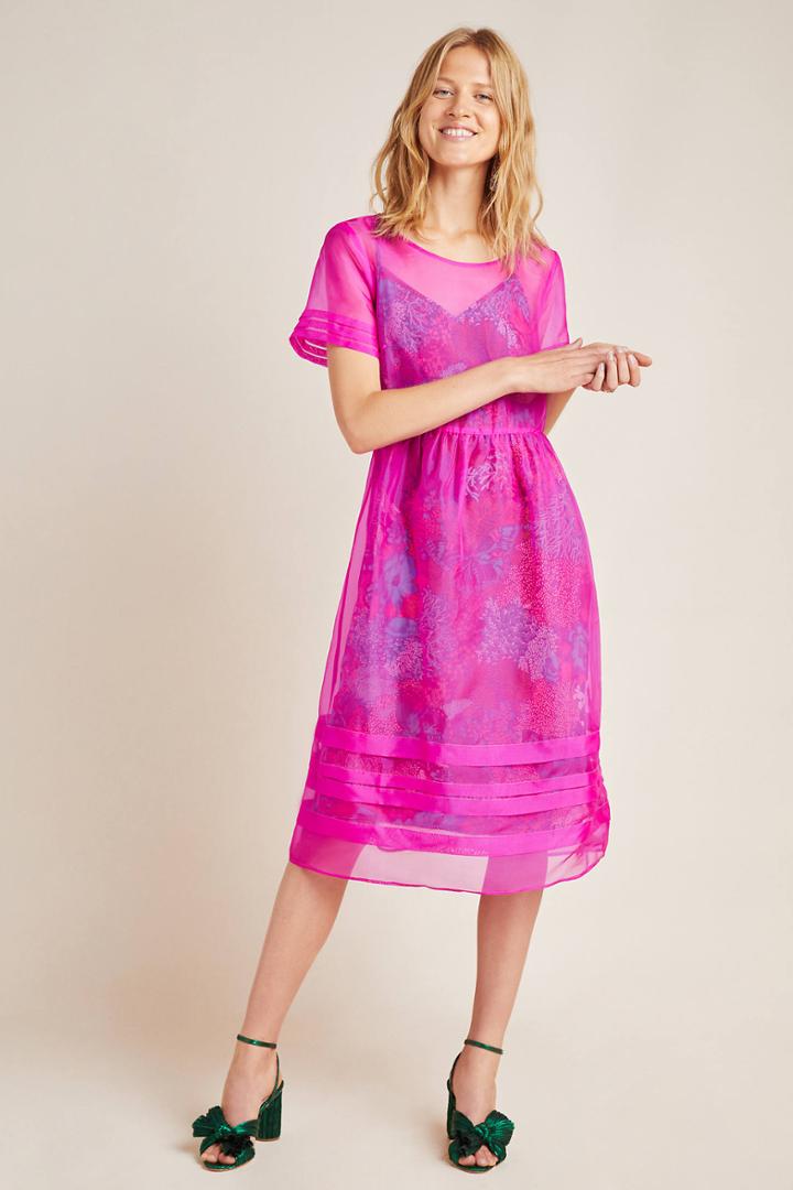 Anthropologie Gabrielle Silk Organza Midi Dress