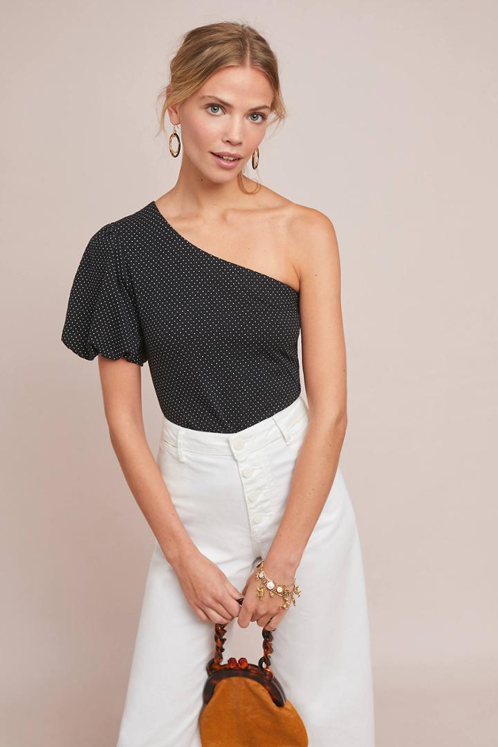 Maeve Polka Dot One-shoulder Top
