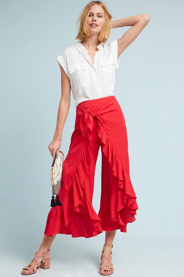 Featherbone Ruffle-wrapped Pants
