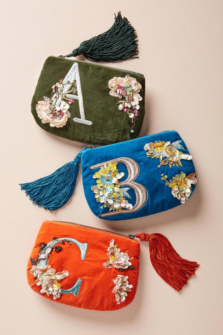 Anthropologie Flowering Monogram Pouch