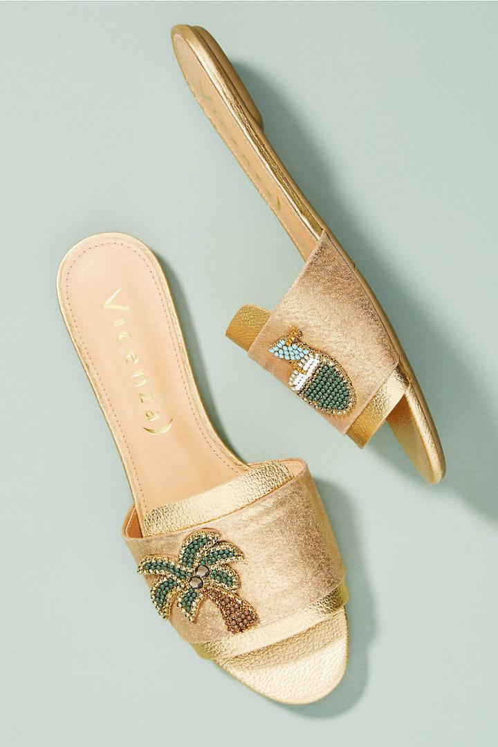 Vicenza Metallic Palm Slide Sandals