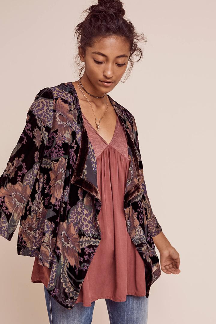 Anthropologie Floral Burnout Kimono