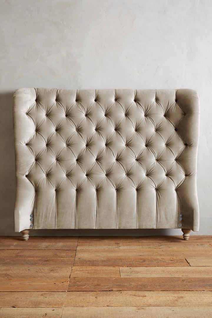Anthropologie Slub Velvet Tufted Wingback Headboard