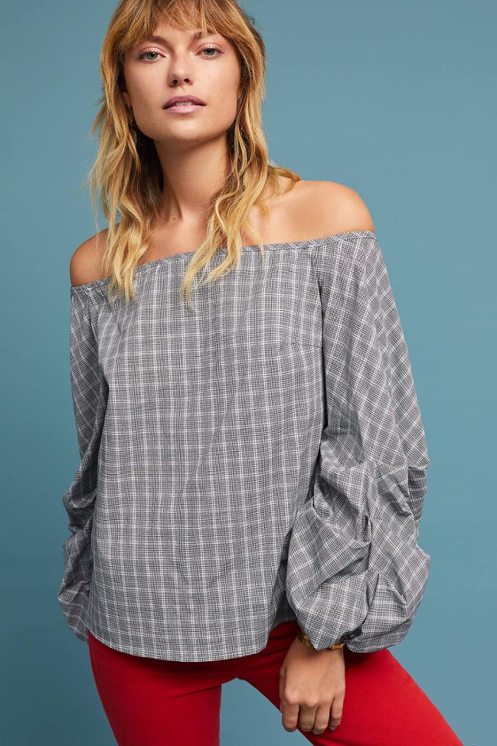 Guest Editor Gridwork Off-the-shoulder Blouse