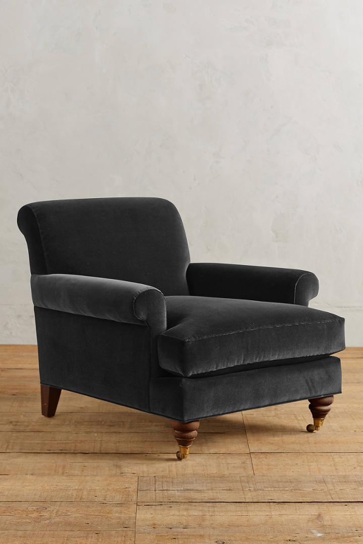 Anthropologie Velvet Willoughby Chair, Hickory
