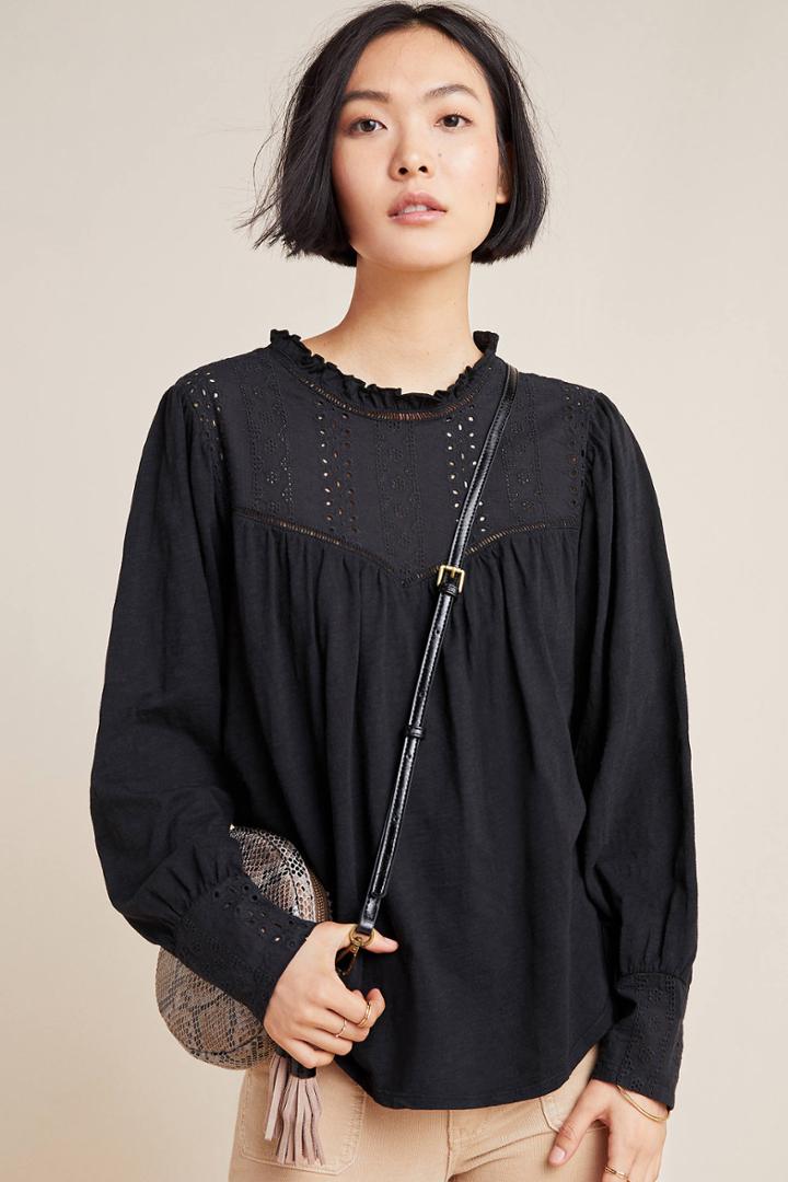Eri + Ali Allegra Eyelet Peasant Top