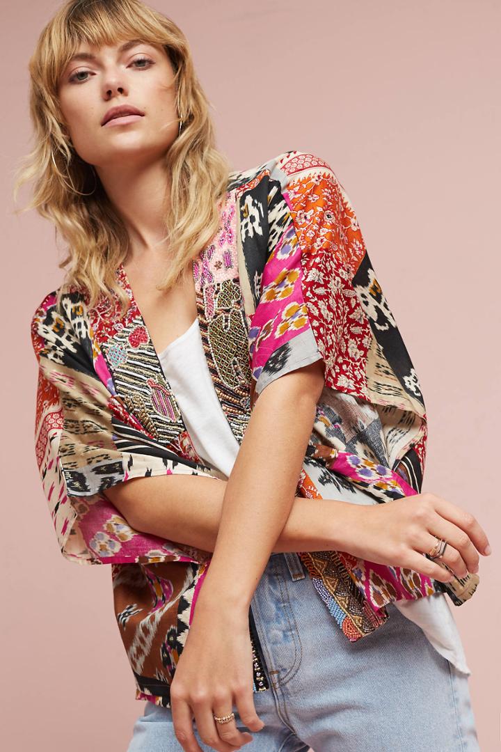 Anthropologie Cropped Patchwork Kimono