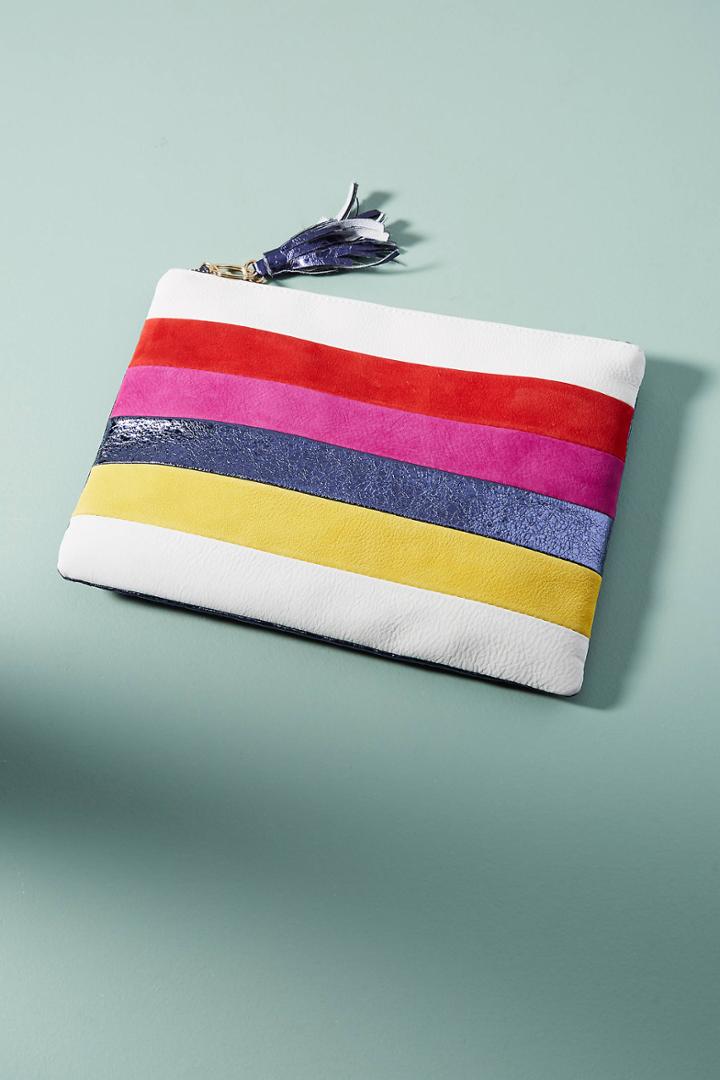 Anthropologie Striped Metallic Pouch