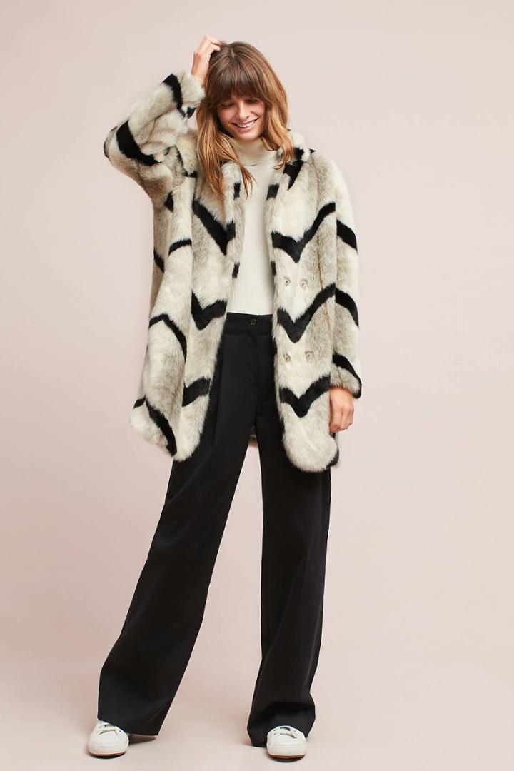 Anthropologie Printed Faux Fur Coat