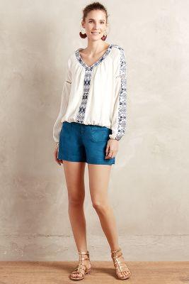 Level 99 Rope-tie Linen Shorts Turquoise