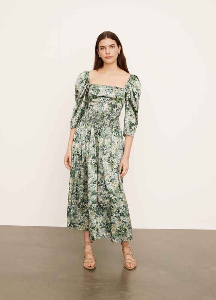 Vince Painted Floral Smocked Skirt