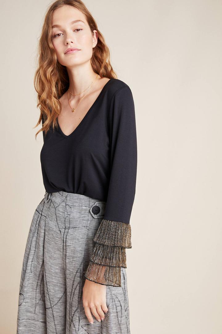 Anthropologie Belline Shimmer-cuffed Top