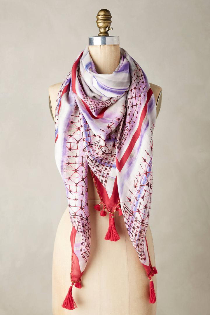 Anthropologie Tasseled Tie-dye Square Scarf