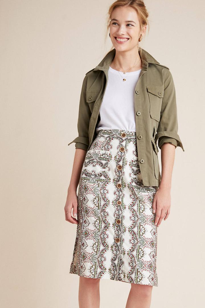 Maeve Kaleidoscope Button-front Pencil Skirt